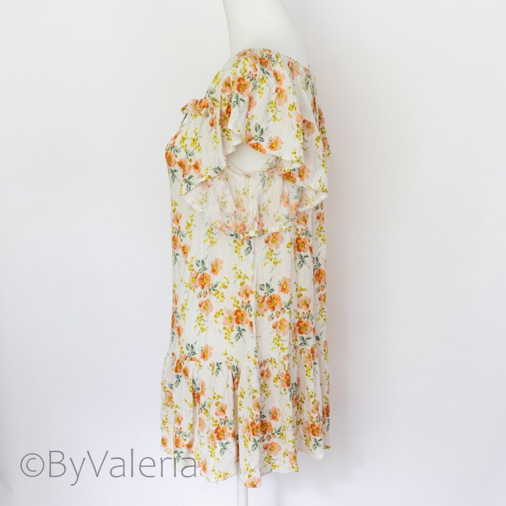 Cupcakes & Cashmere Floral Peasant Off-Shoulder Ruffle Mini Dress Size S Resort - Picture 2 of 9